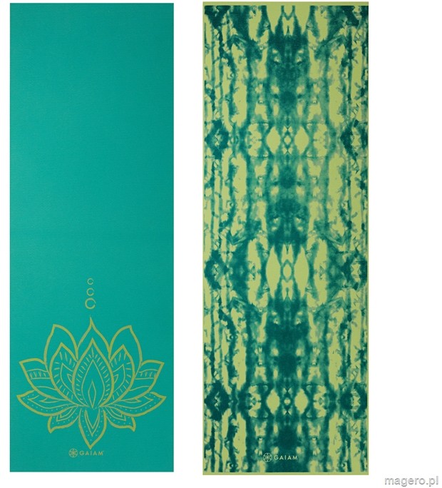 GAIAM GAIAM MATA DO JOGI DWUSTRONNA TURQUOISE LOTUS 6 MM 62344 Maty do jogi, Kolor: czarny